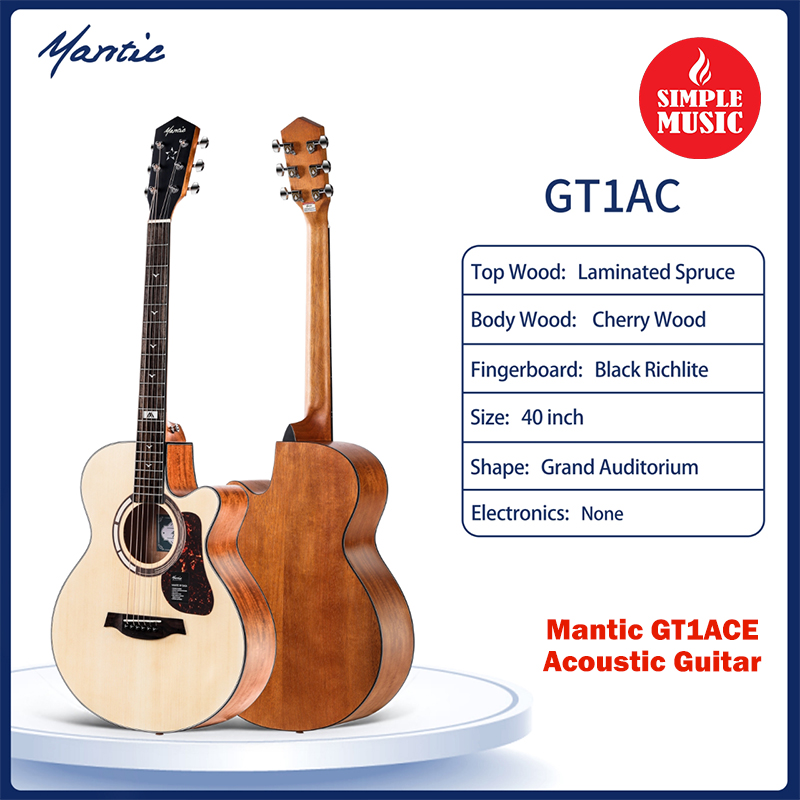 Mantic GT-1ACNT 40 Cutaway Grand Auditorium Natural Acoustic Guitar